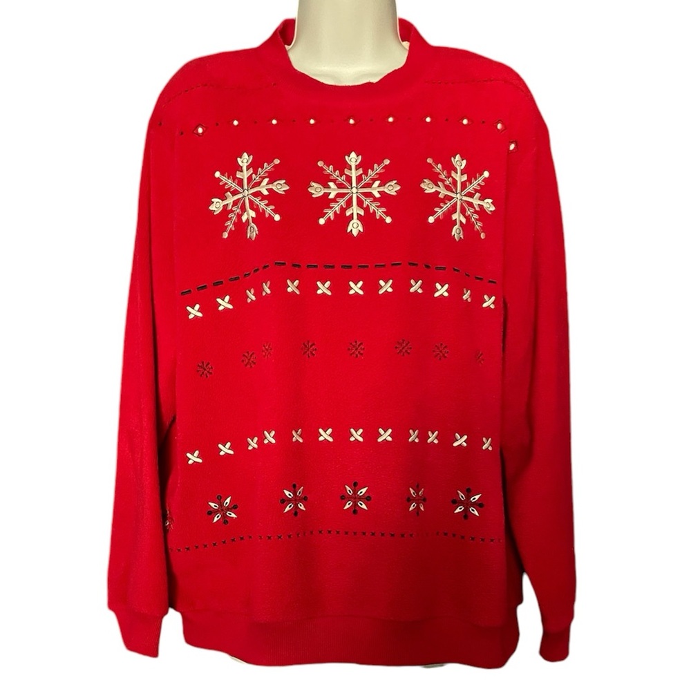Tanjay red polar fleece snowflake sweatshirt